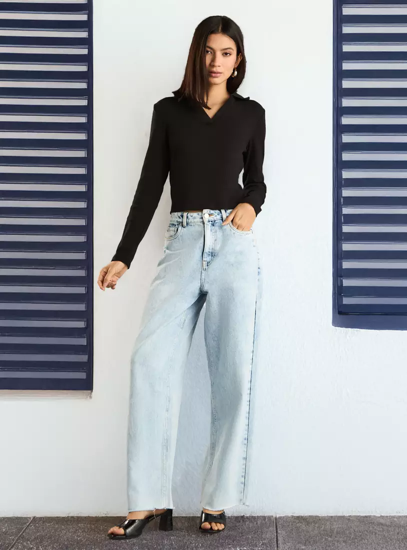 Ribbed Collared Polo T-Shirt-2