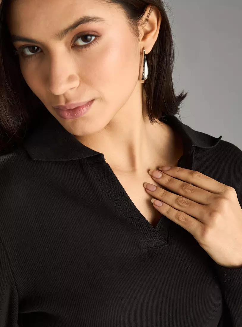 Ribbed Collared Polo T-Shirt3