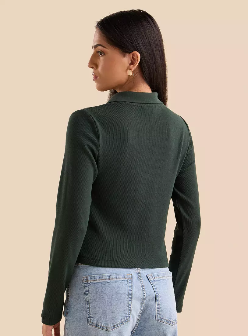 Ribbed Crop Polo T-shirt-2