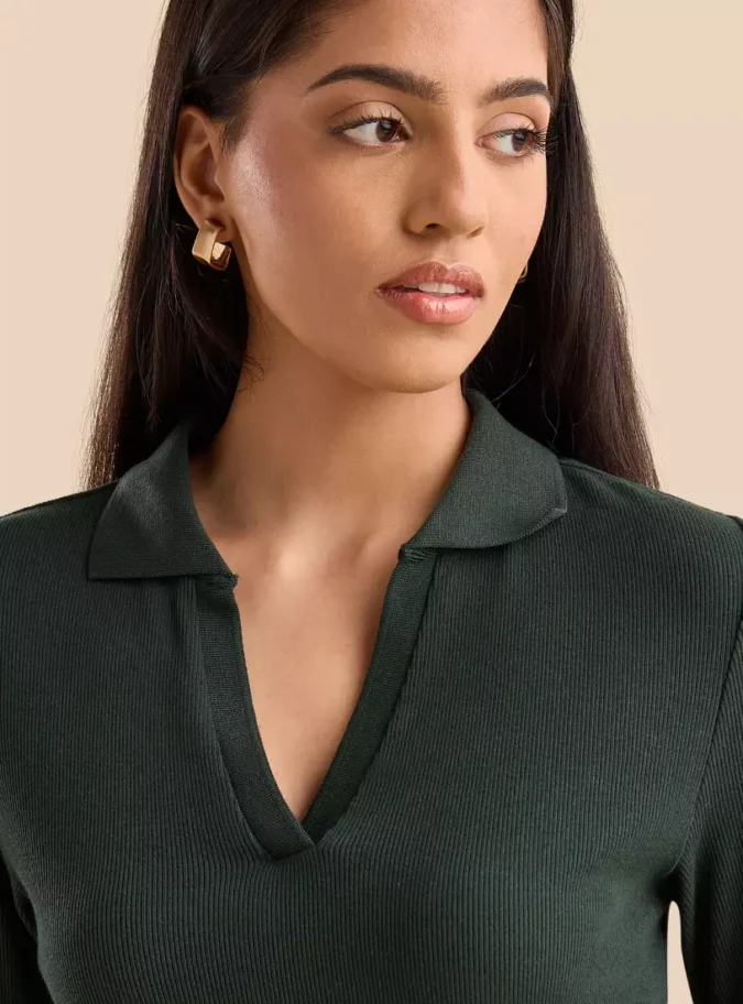 Ribbed Crop Polo T-shirt-3