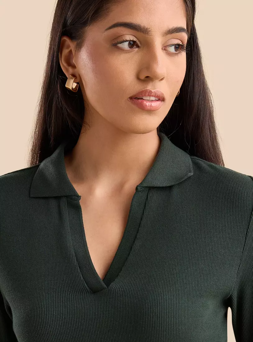 Ribbed Crop Polo T-shirt-3