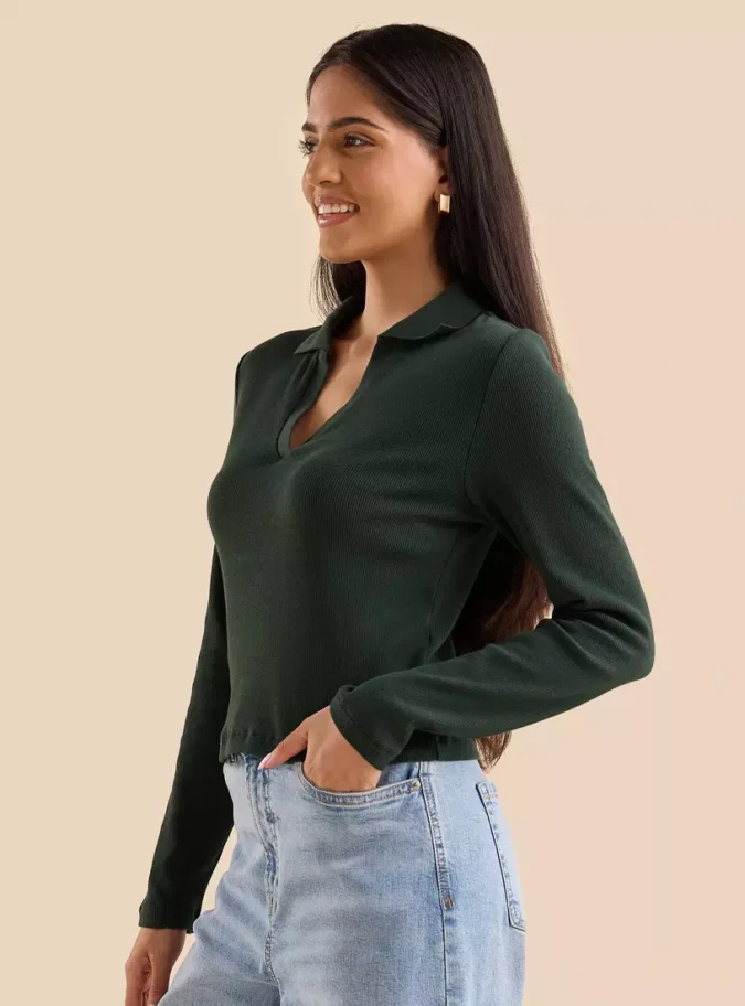 Ribbed Crop Polo T-shirt-4