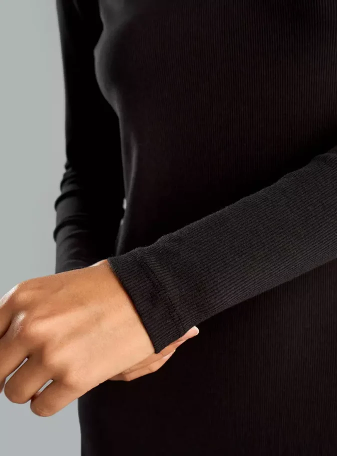 Ribbed Flared Midi Dress with Long Sleeves-3