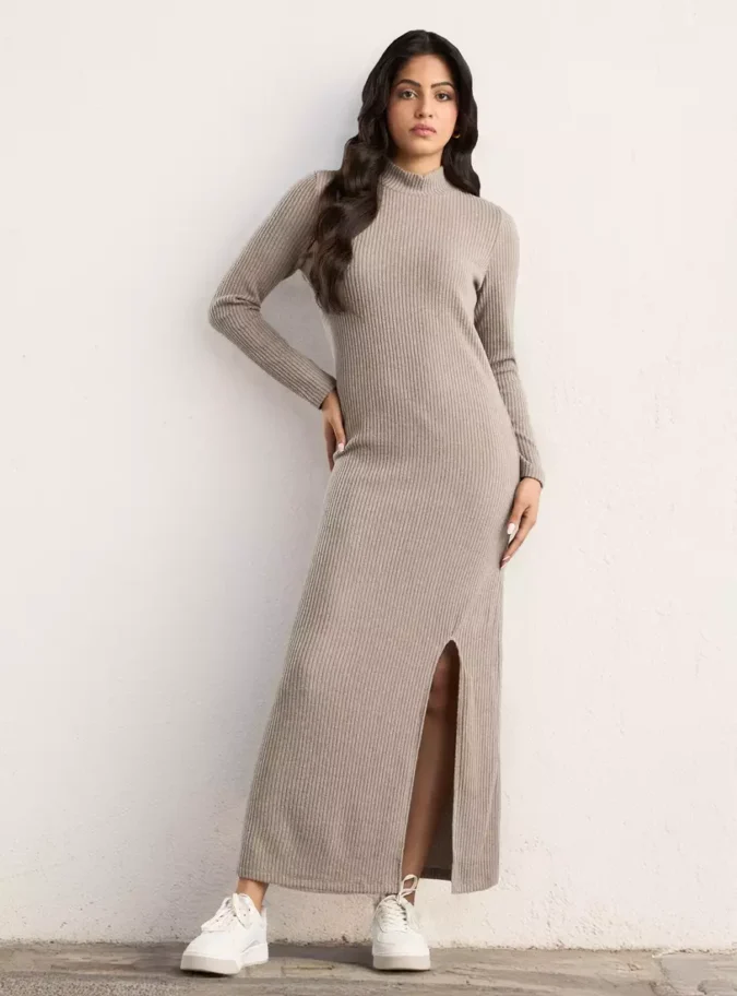 Ribbed High-Neck Dress-1