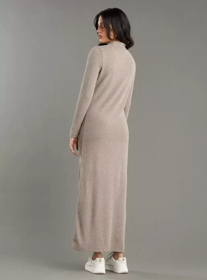 Ribbed High-Neck Dress-2