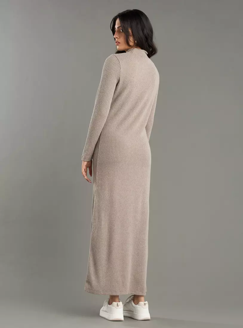Ribbed High-Neck Dress-2