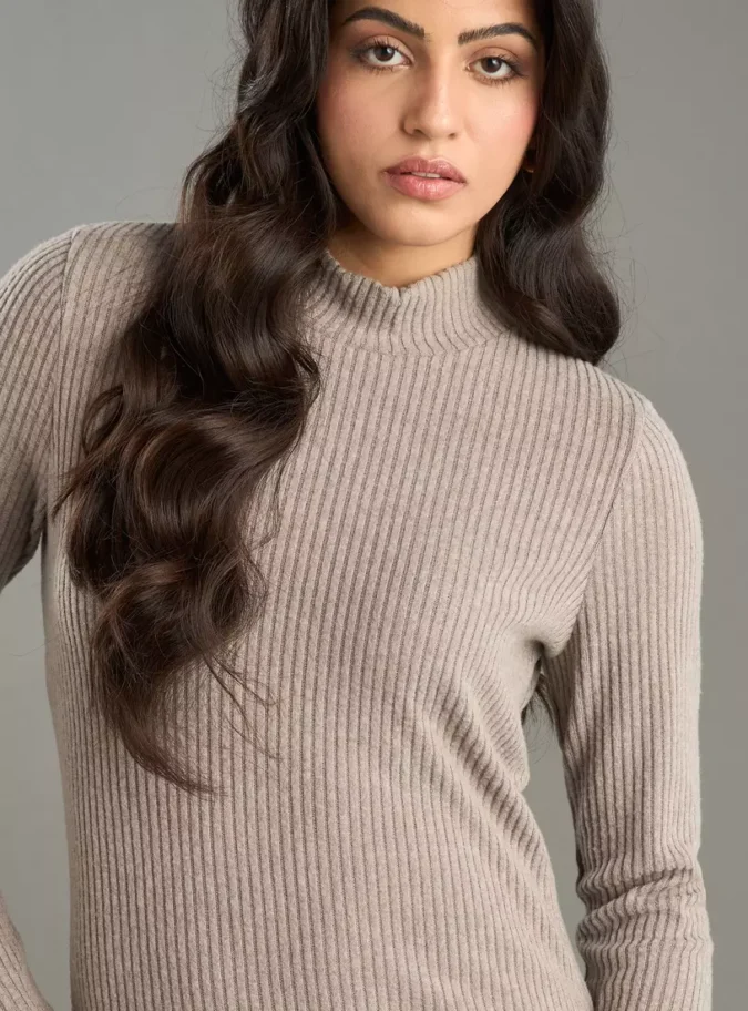 Ribbed High-Neck Dress-3