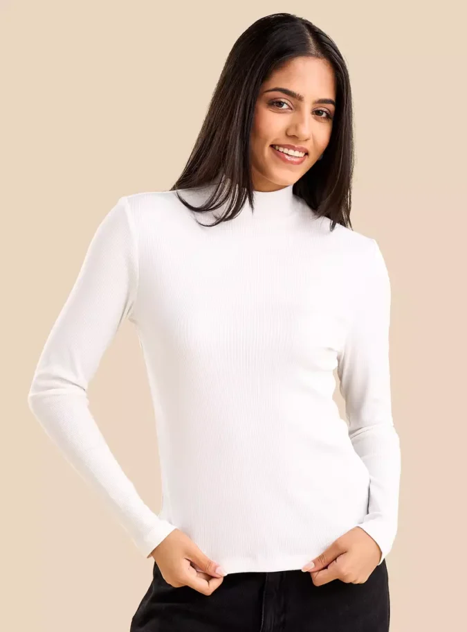 Ribbed High Neck T-Shirt-1