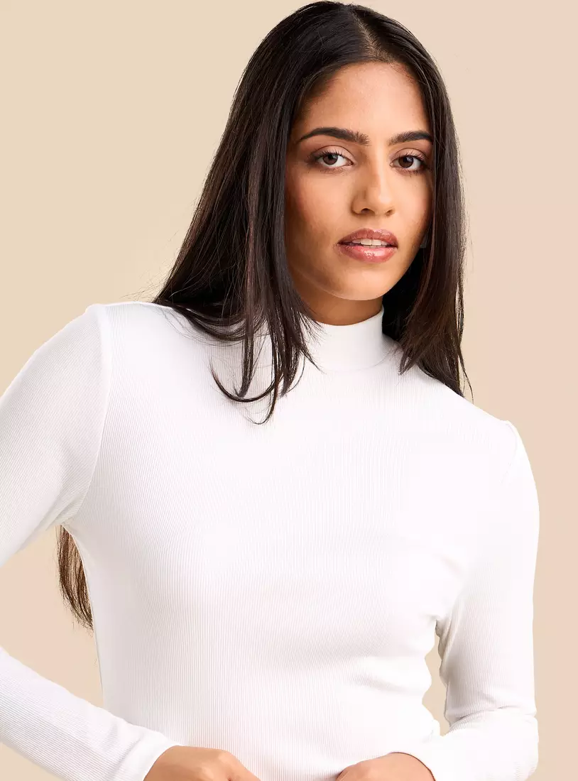 Ribbed High Neck T-Shirt-3