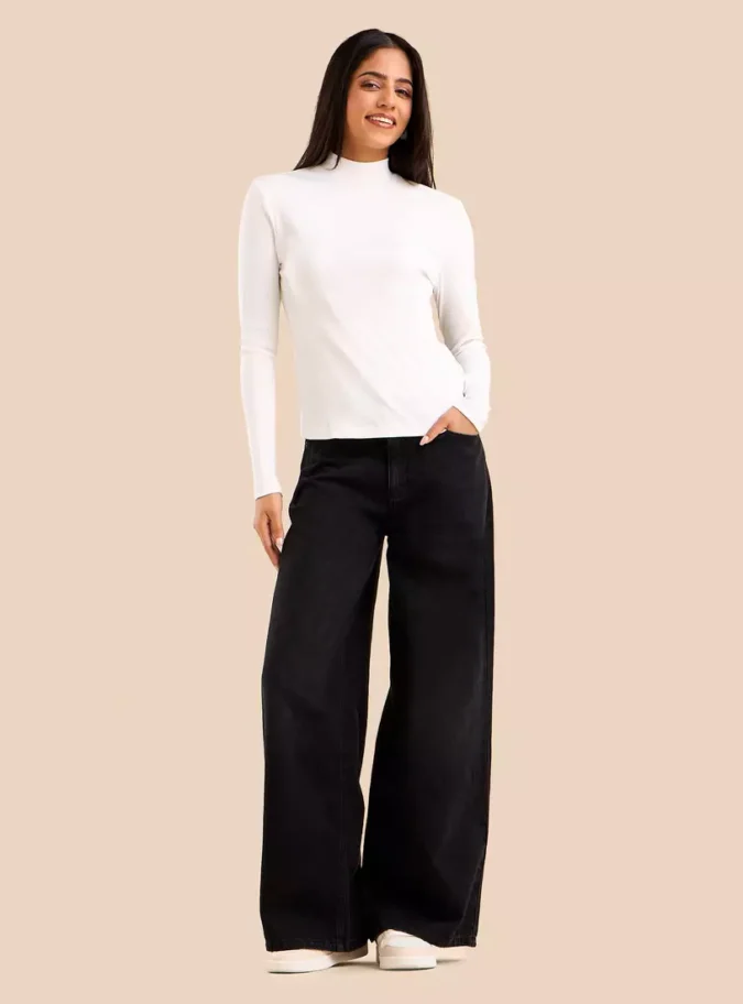 Ribbed High Neck T-Shirt-4