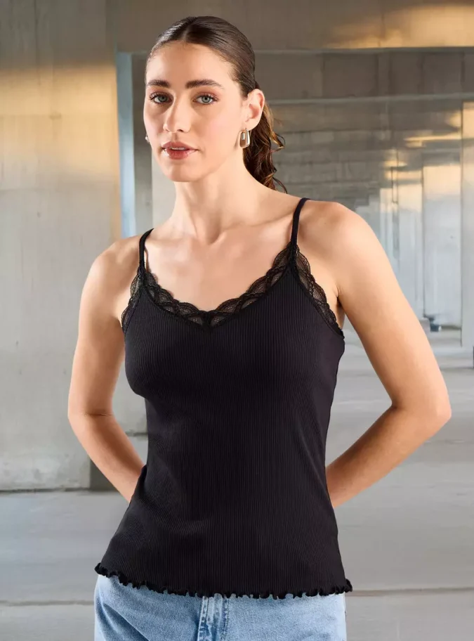 Ribbed Lace Insert Camisole-1