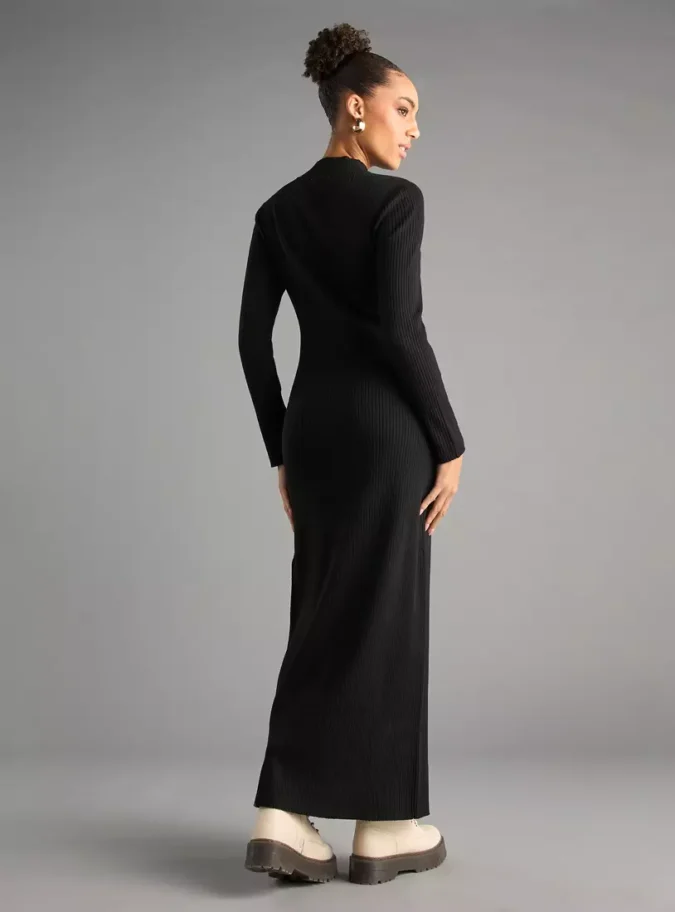 Ribbed Maxi Dress with Slit Detail-2