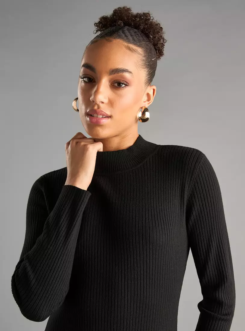 Ribbed Maxi Dress with Slit Detail-3