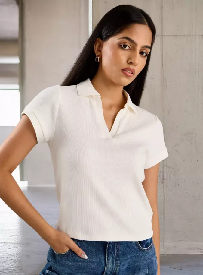 Ribbed Polo T-Shirt-1