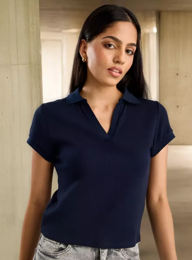Ribbed Polo T-Shirt-1