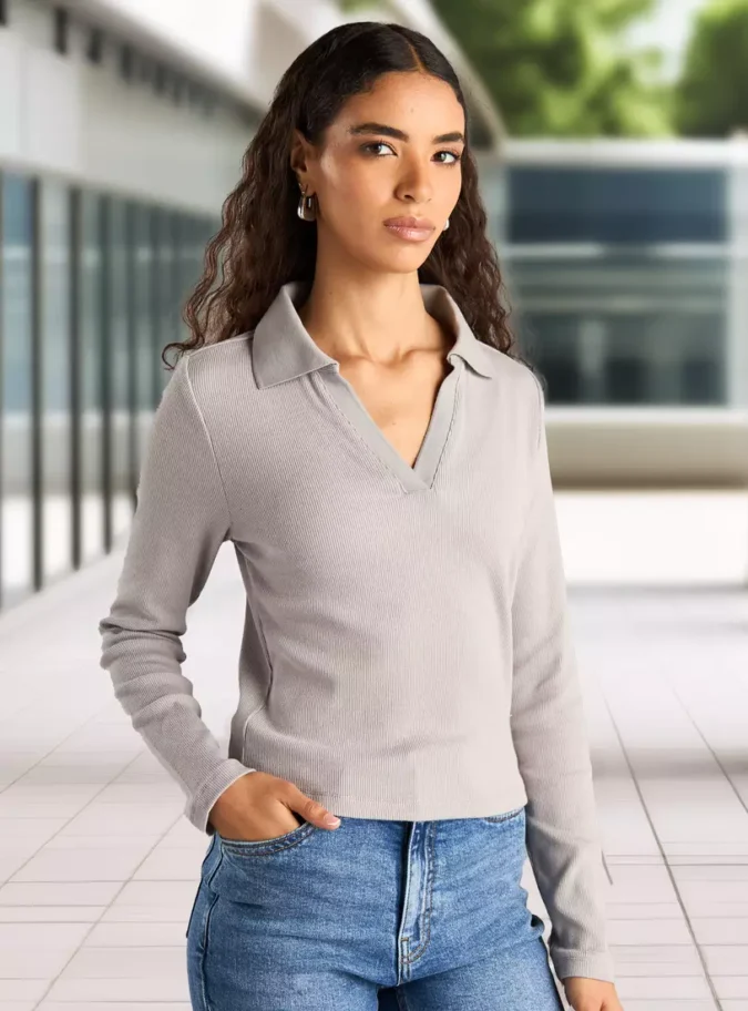 Ribbed Polo T-Shirt -1