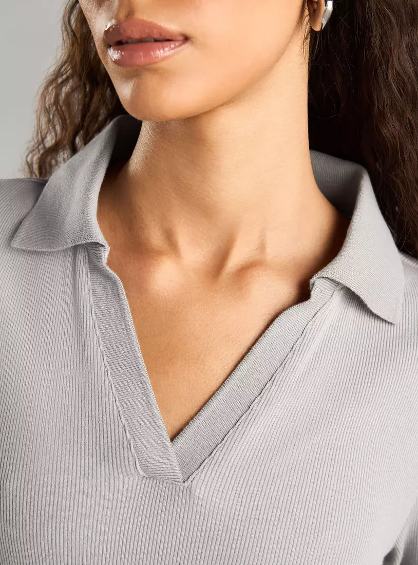 Ribbed Polo T-Shirt -3
