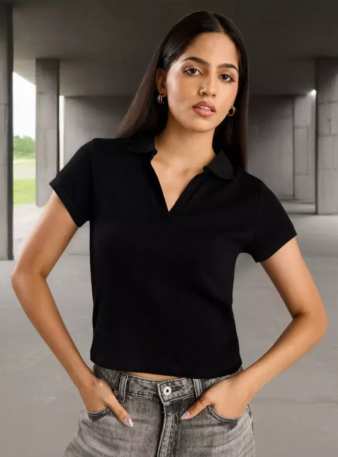 Ribbed Polo T-shirt -1
