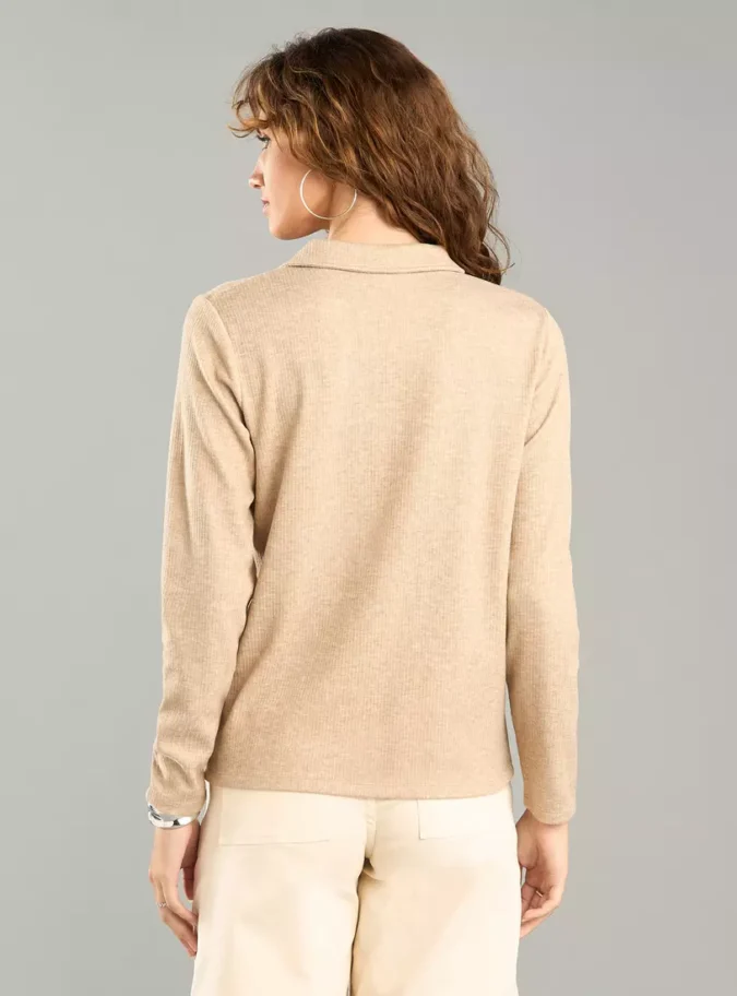 Ribbed Polo Top with Long Sleeves-2