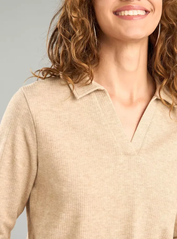 Ribbed Polo Top with Long Sleeves-3