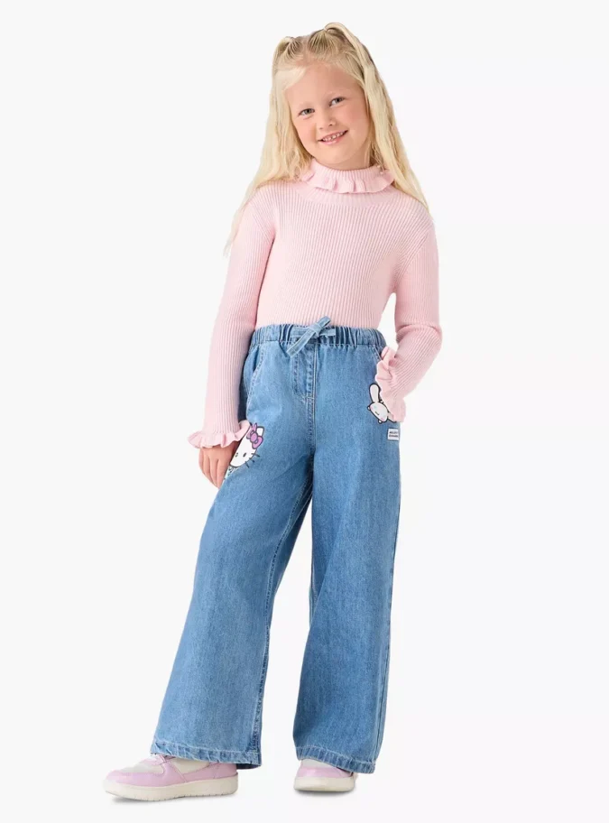 Sanrio Girls Jeans with Hello Kitty Print - Cotton - Drawstring Waist-2