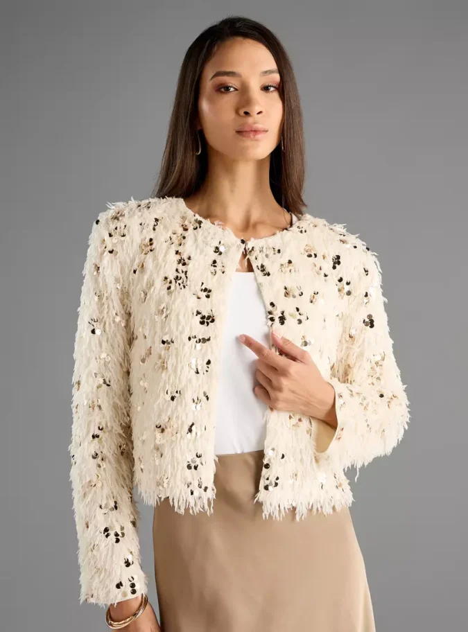 Sequin Embellished Fur Jacket-1