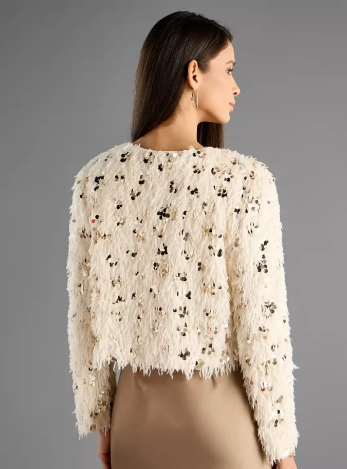 Sequin Embellished Fur Jacket-2