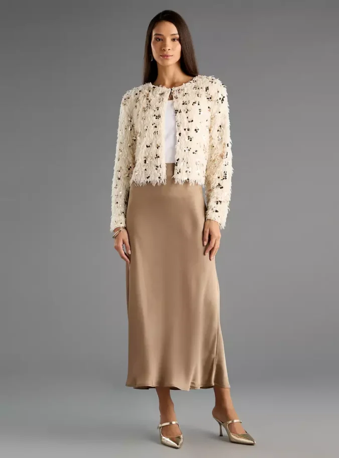 Sequin Embellished Fur Jacket-4