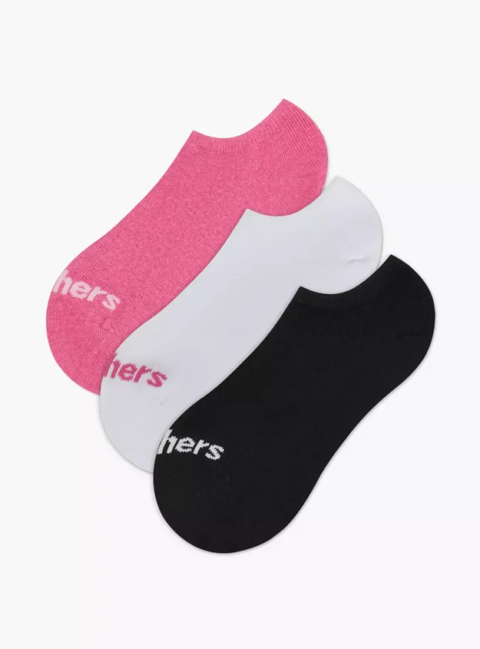 Skechers Logo Print Non Terry No Show Socks - Set of 3-1