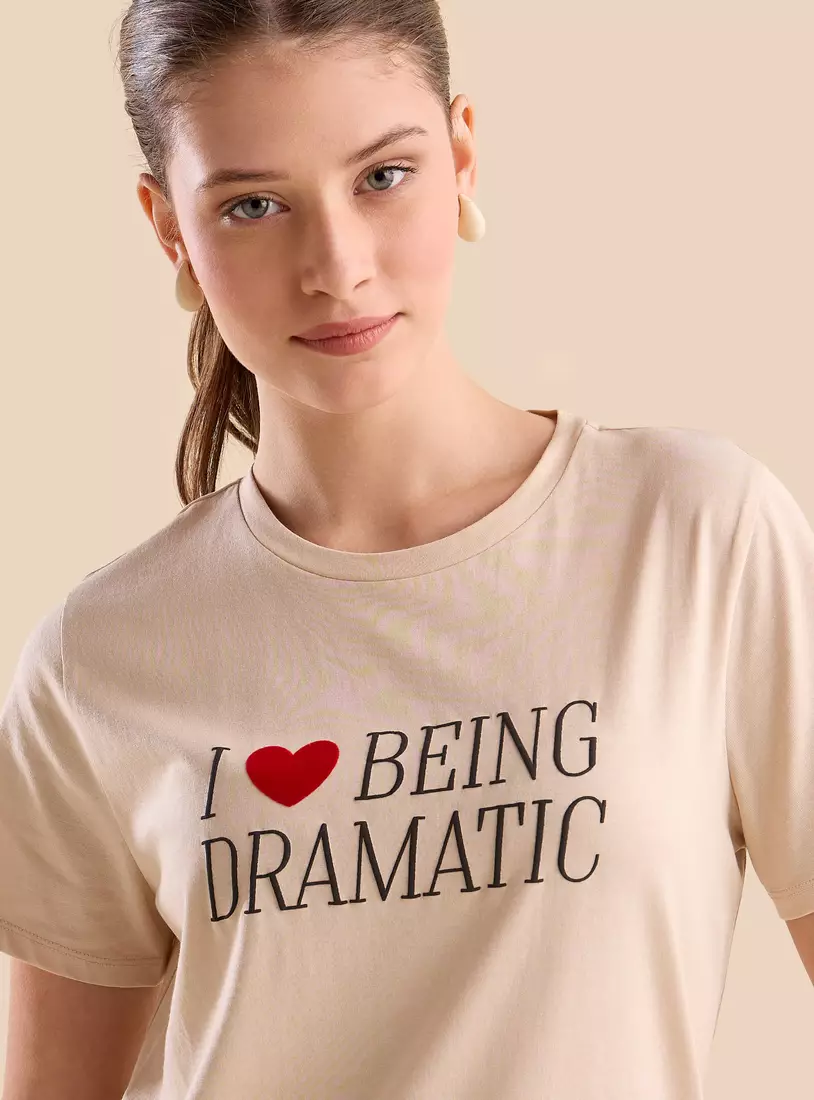 Slogan Print T-shirt-3