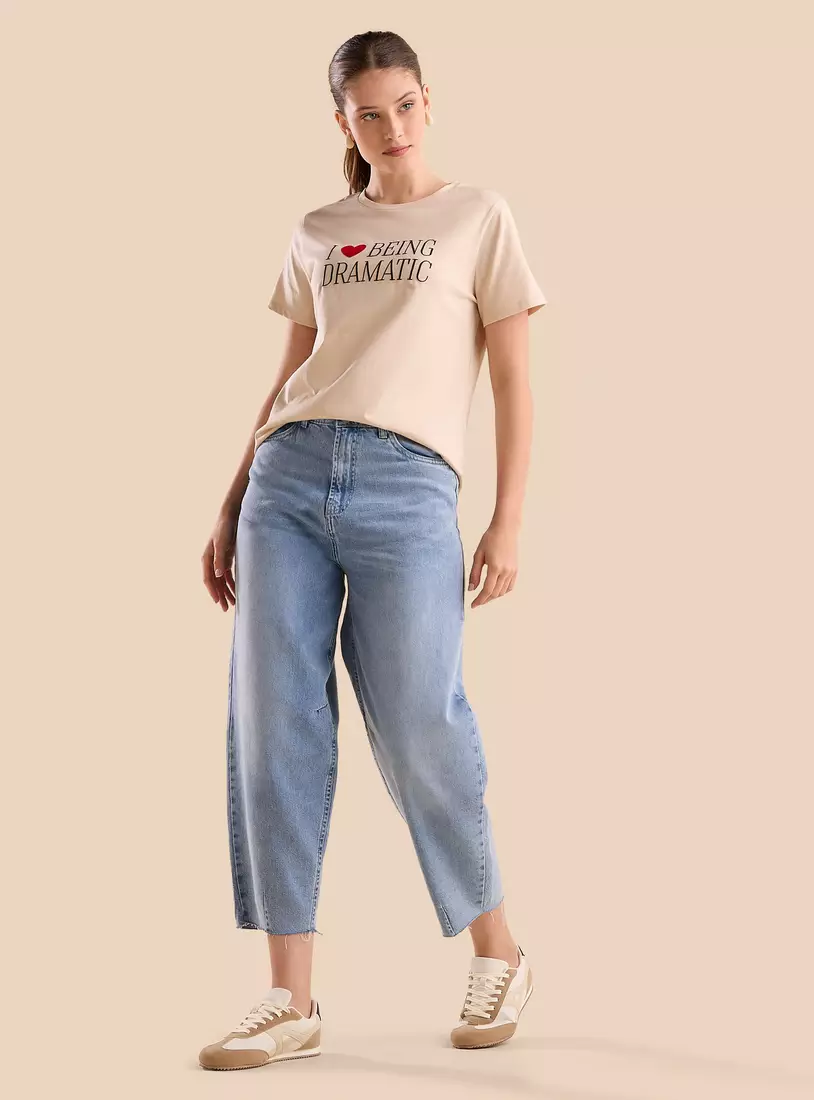 Slogan Print T-shirt-4