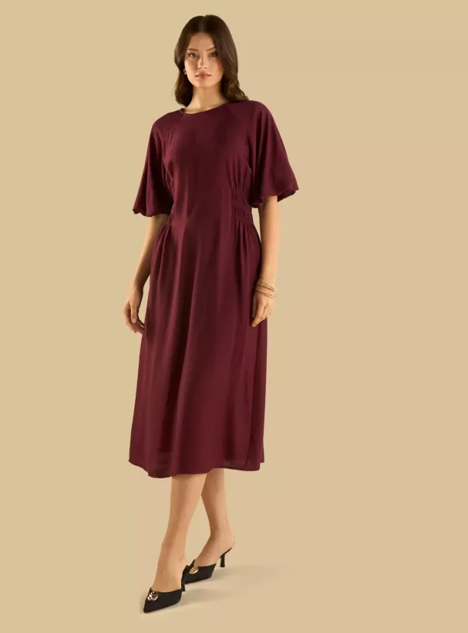 Smocked Detail Midi Dress-1