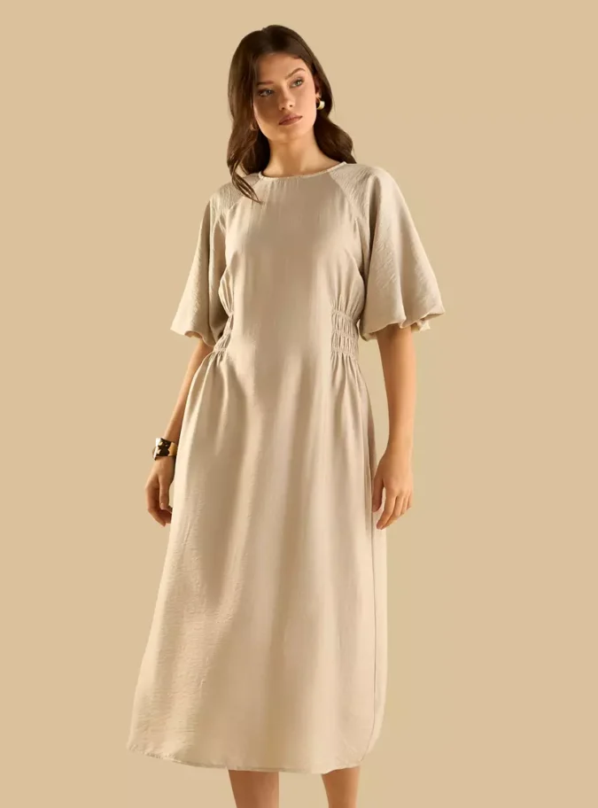 Smocked Detail Midi Dress-1