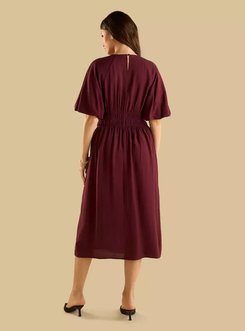 Smocked Detail Midi Dress-2