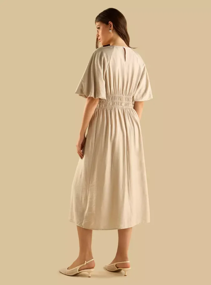 Smocked Detail Midi Dress-2