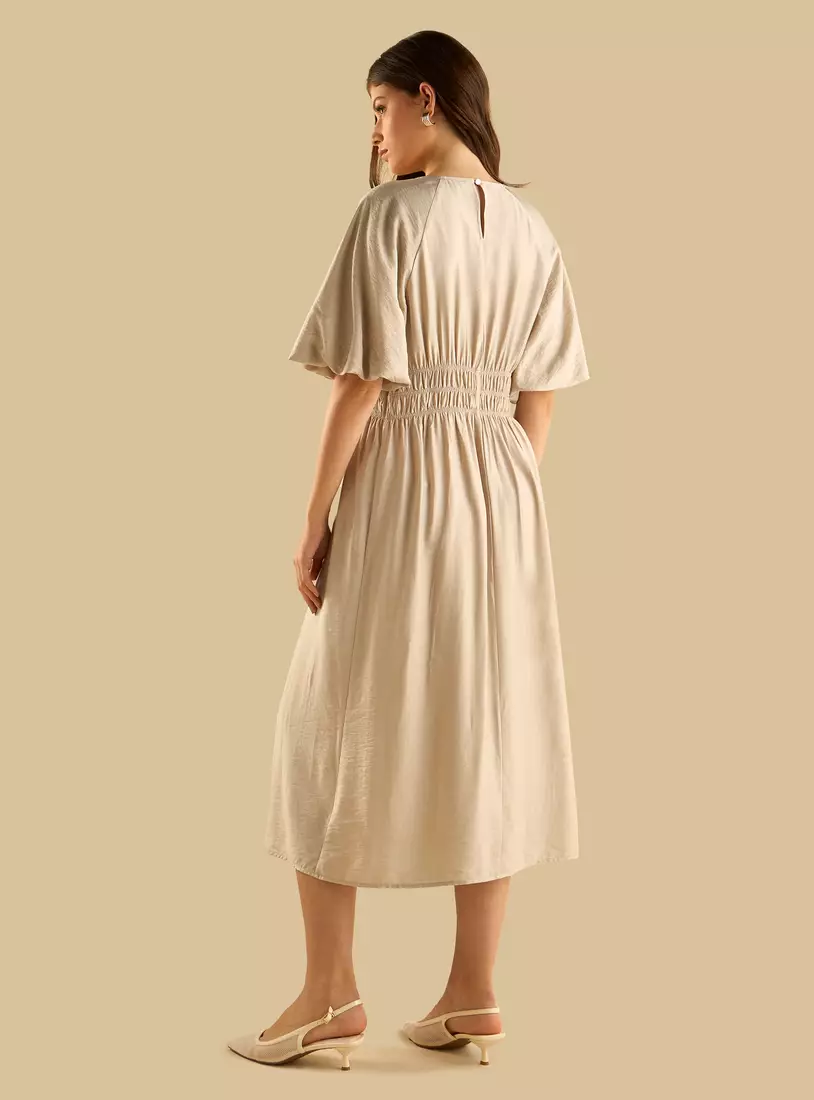 Smocked Detail Midi Dress-2