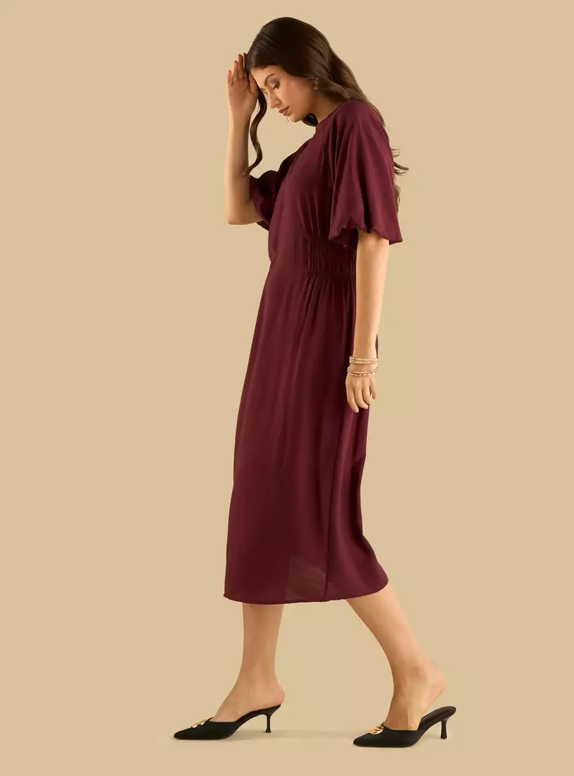 Smocked Detail Midi Dress-3