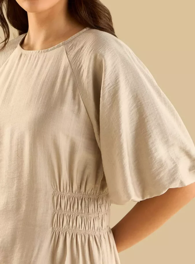 Smocked Detail Midi Dress-3