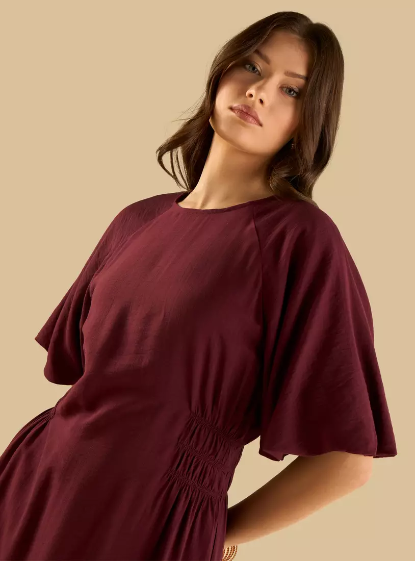 Smocked Detail Midi Dress-4