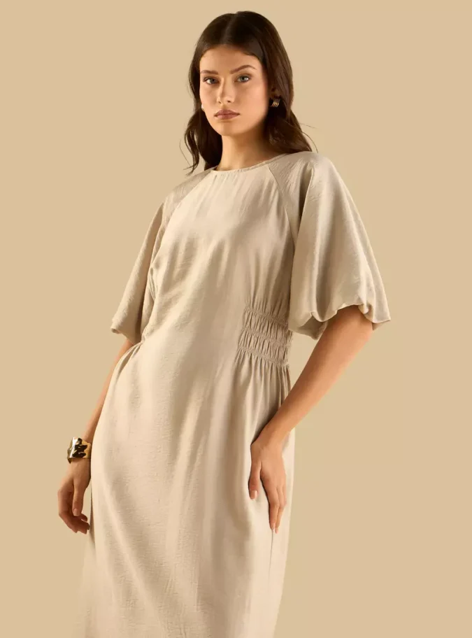 Smocked Detail Midi Dress-4