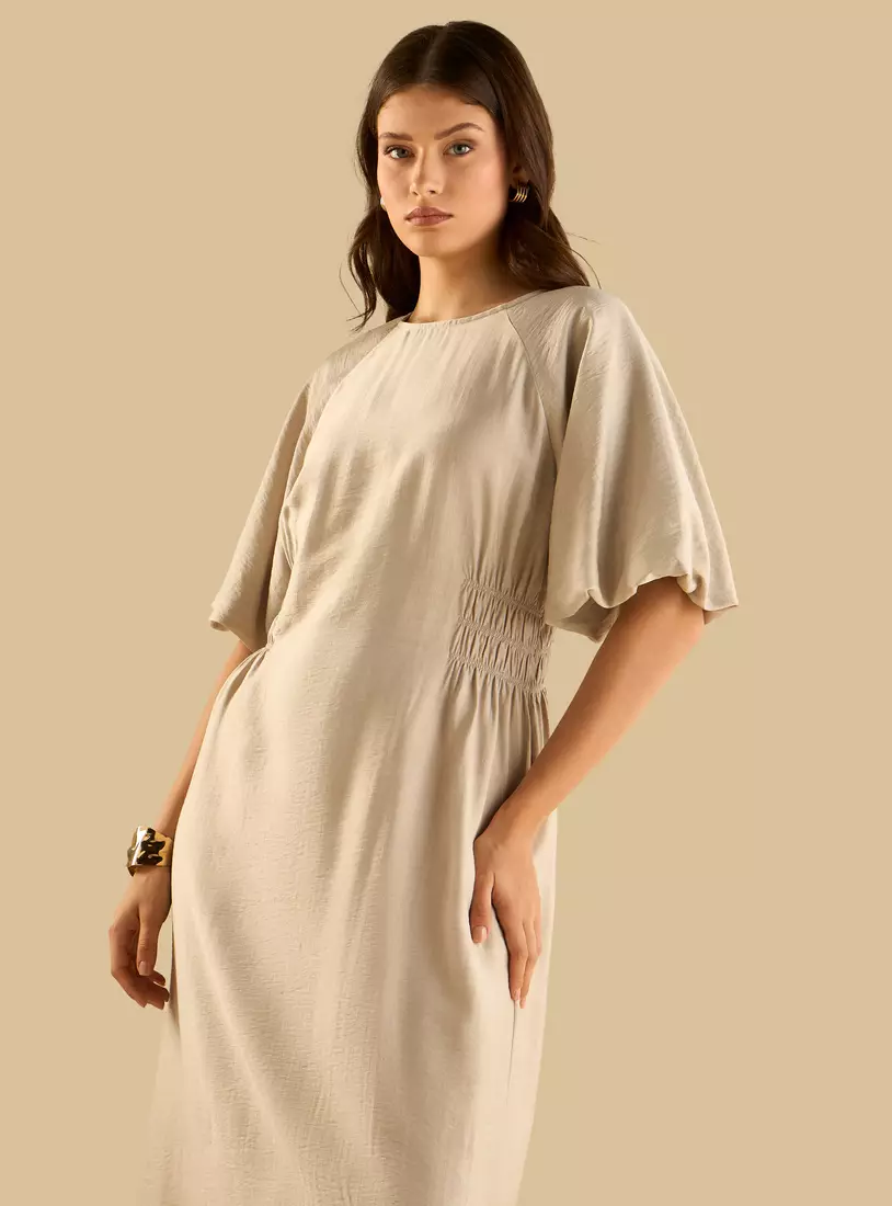 Smocked Detail Midi Dress-4