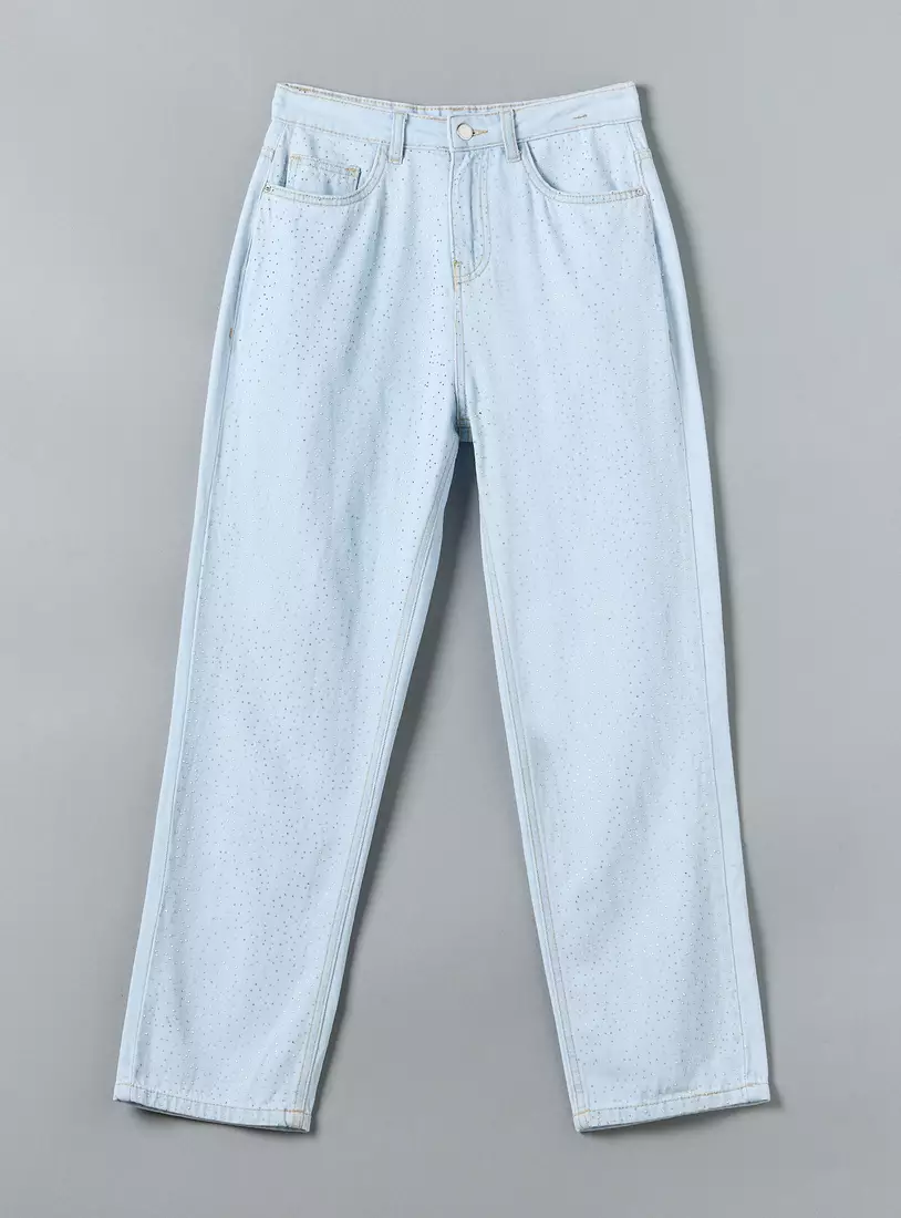 Straight High-Rise Embellished Jeans-4