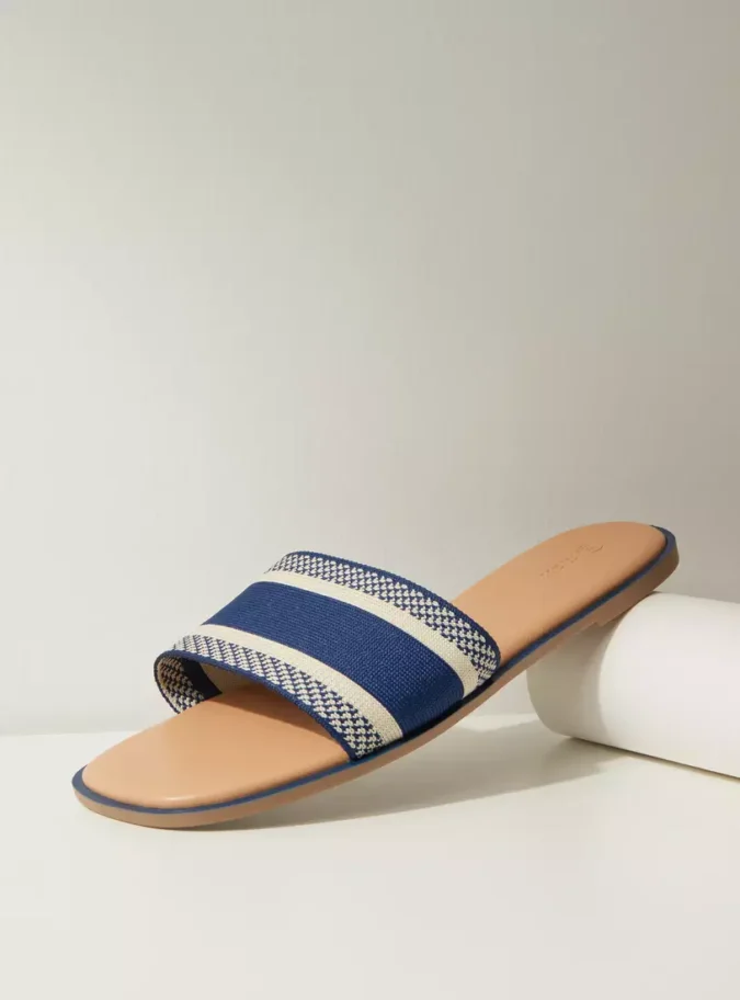 Striped Slip-On Flat Sandals-1