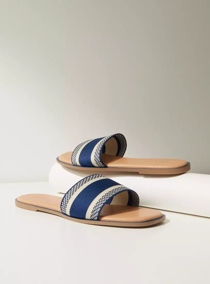 Striped Slip-On Flat Sandals-3