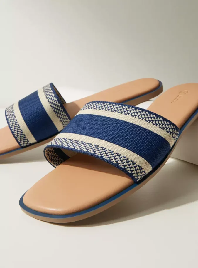 Striped Slip-On Flat Sandals-4