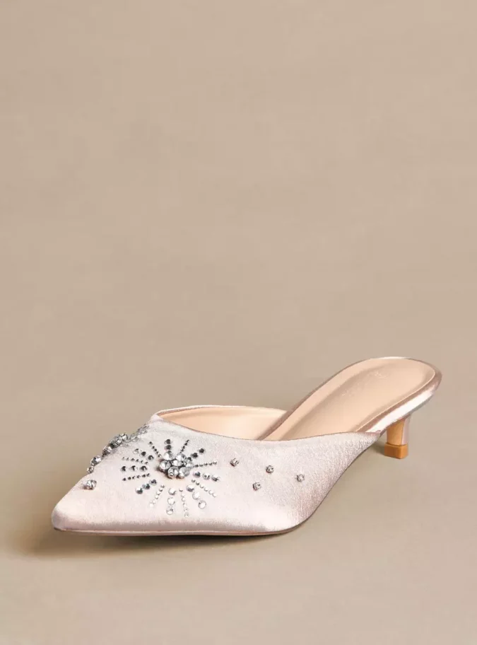 Studded Slip-On Pointed Toe Sandals with Kitten Heels-1