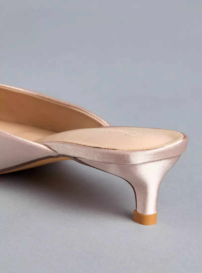 Studded Slip-On Pointed Toe Sandals with Kitten Heels-4