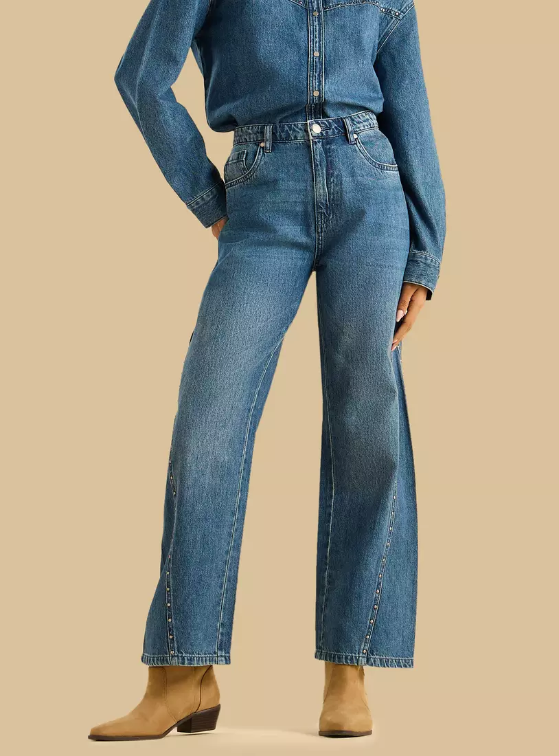 Studded Straight Fit Jeans-4