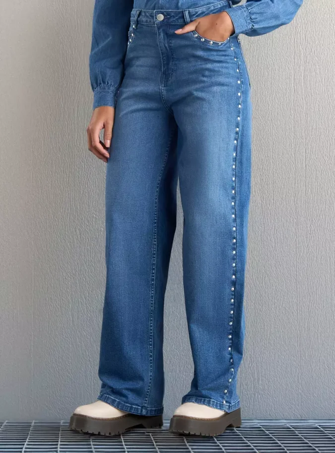 Studded Wide Leg Jeans-1