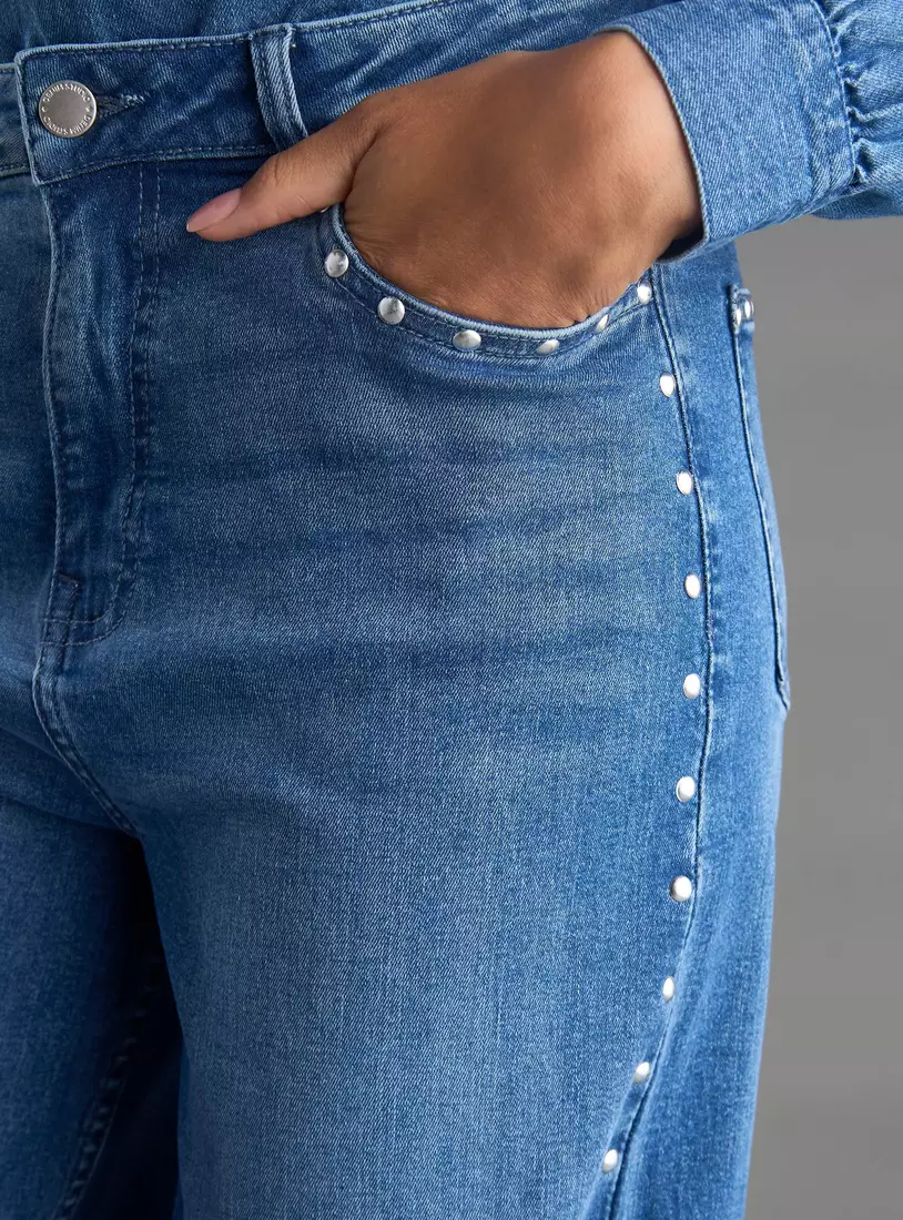 Studded Wide Leg Jeans-3